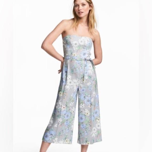 H&M Pants - H&M Strapless Floral Wide Leg Cropped Romper